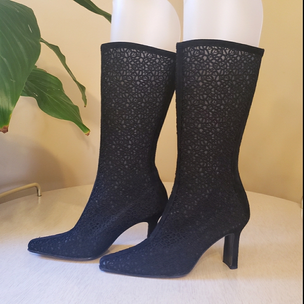 Stuart Weitzman Mesh Lace Embroidered Calf Boots